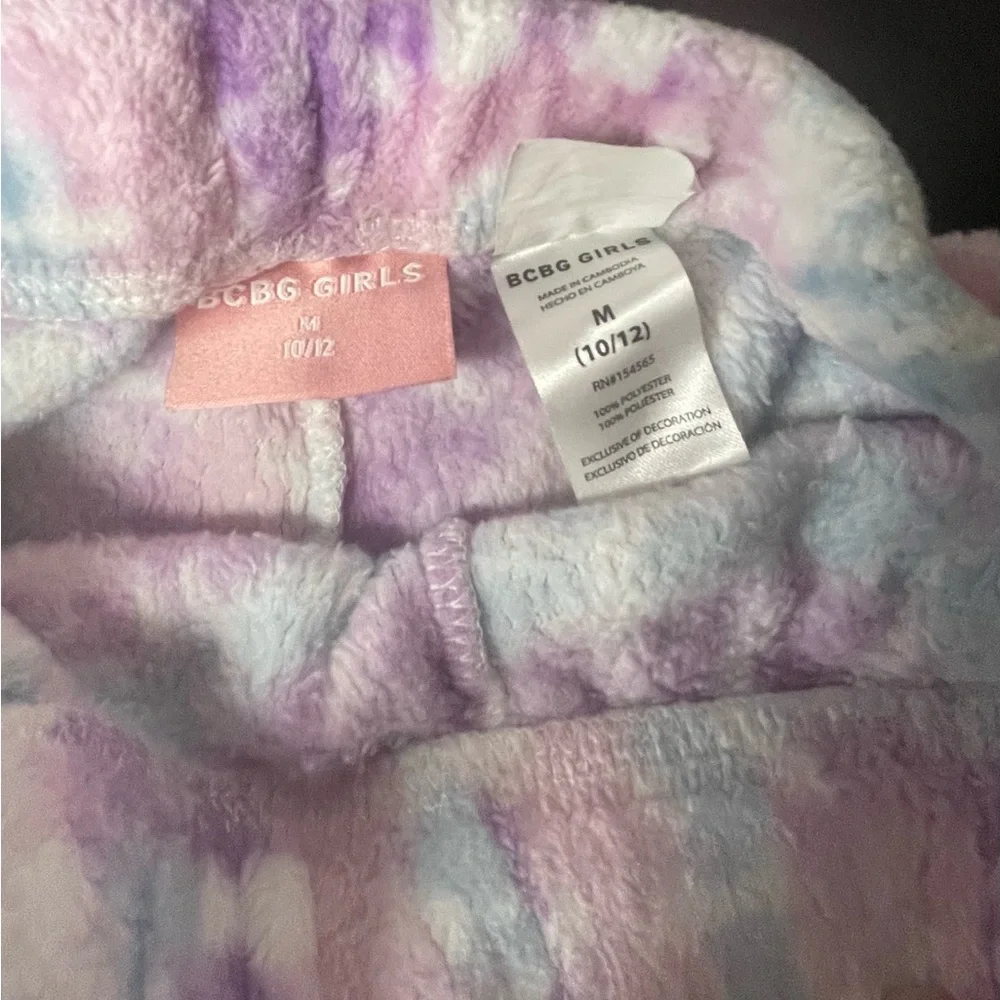 BCBG Girls 3 piece Cozy Tie-Dye and Gray Bottoms Loungewear pajama set 10/12